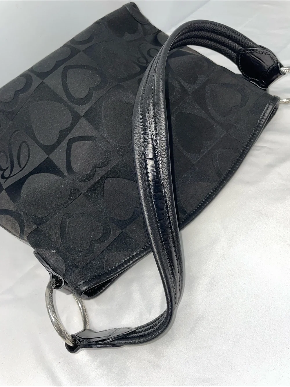 BRIGHTON BLACK CANVAS HEART BAG FTL-08-106